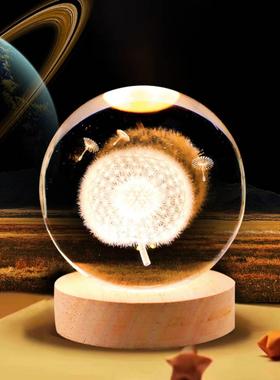 USB充电款发光激光雕刻大象水晶球小夜灯卧室摆件女生节日小礼物