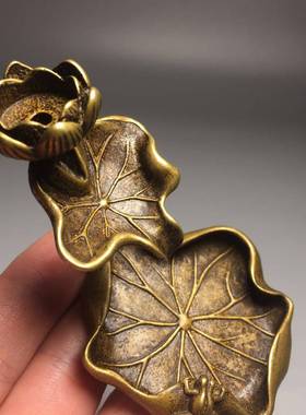 纯铜荷叶莲花倒流香摆件 实心铜青蛙荷花池塘意境香架香托铜茶宠