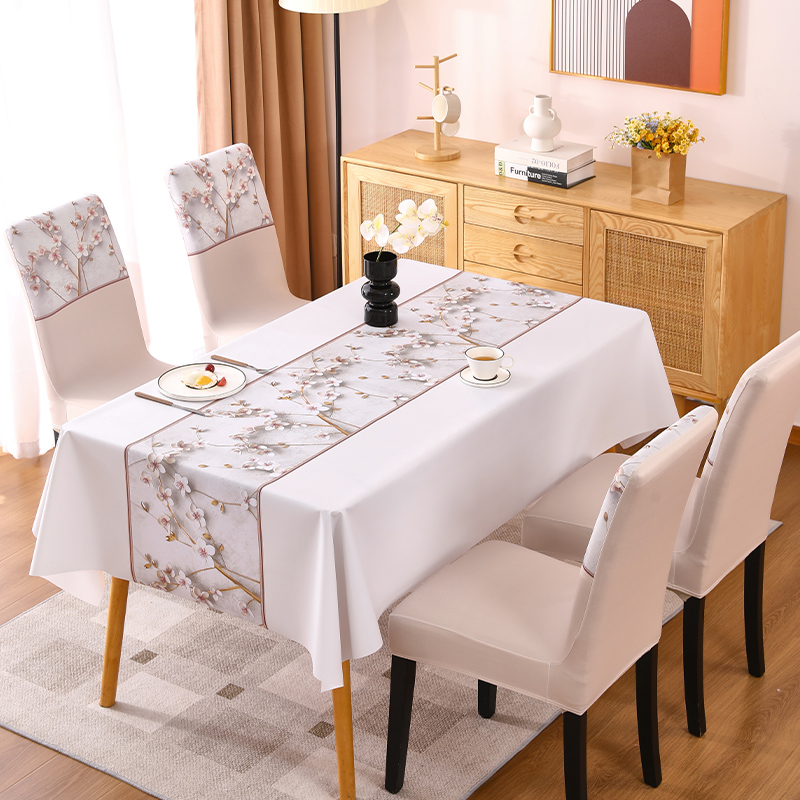 桌布防水防油免洗防烫套装餐桌台布轻奢高级感椅子套罩家用椅套 - 图0