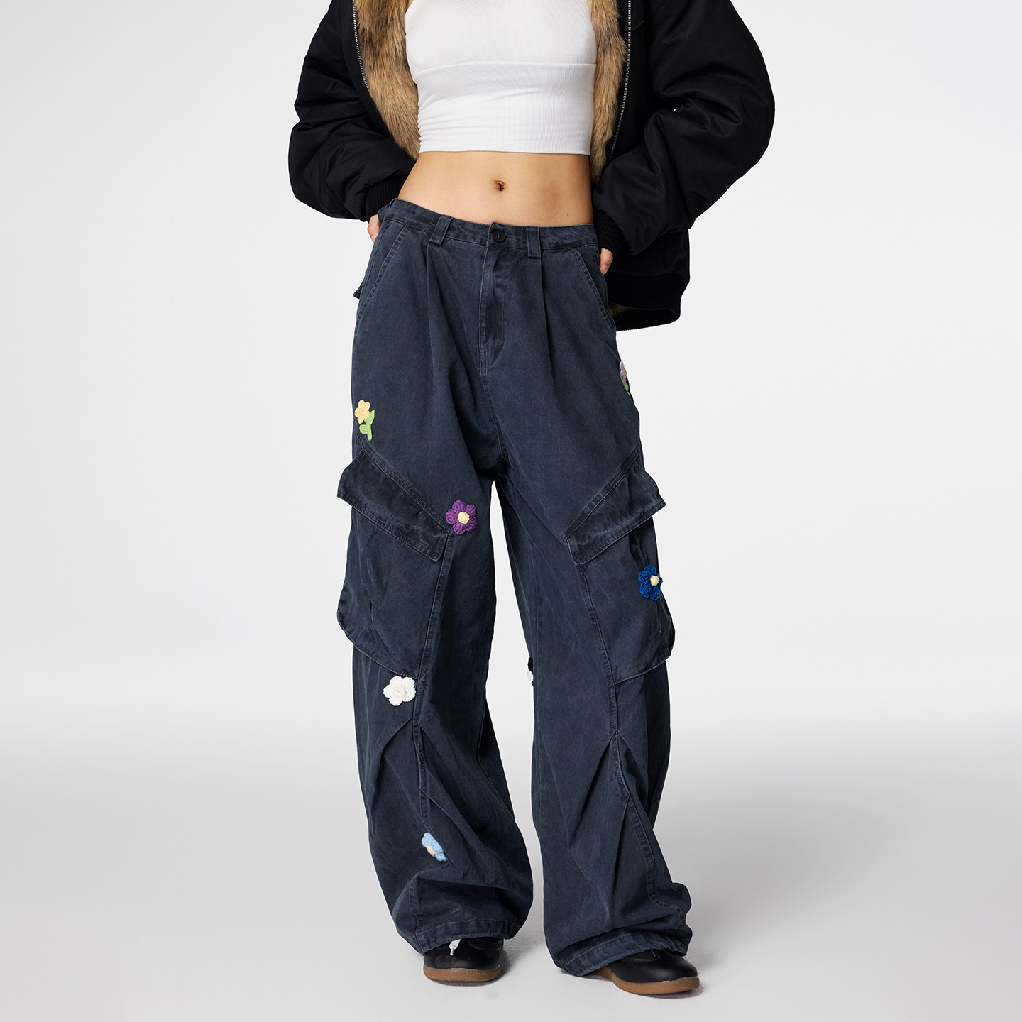 【Achock官方店】复古多口袋直筒工装裤男女美式宽松花刺绣伞兵裤,淘宝优惠券,粉丝福利购,淘宝优惠卷