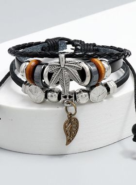 简约休闲复古牛皮手工编织手链英