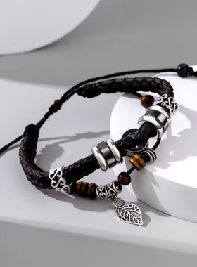 树叶子手链男女个性复古多层手工