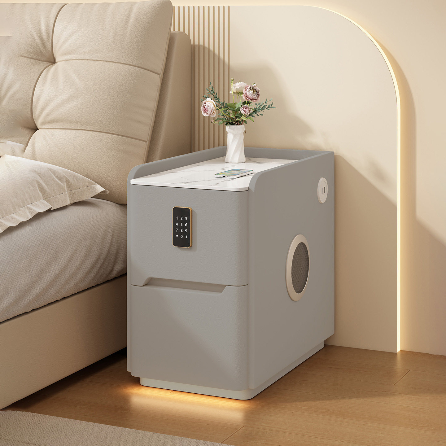 极窄智能床头柜轻奢高级实木带锁家用卧室小型现代简约落地储物柜,淘宝优惠券,粉丝福利购,淘宝优惠卷