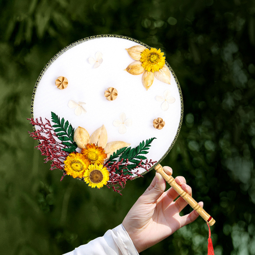 干花团扇diy材料包永生花贴花扇子母亲节手工制作送妈妈礼物活动