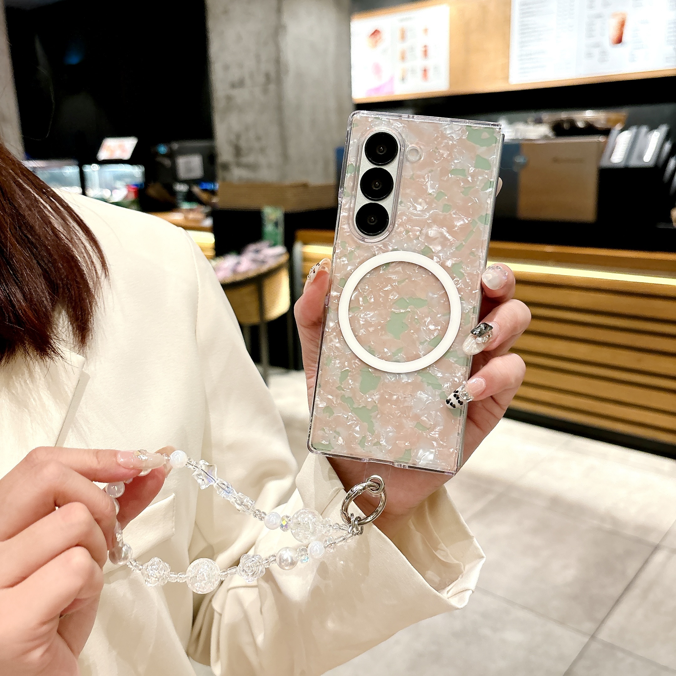 适用三星zfold7手机壳新款贝壳纹手链z fold6/5/4/3左右折叠屏防摔外壳保护套磁吸支架女款w22创意w24简约ins - 图0