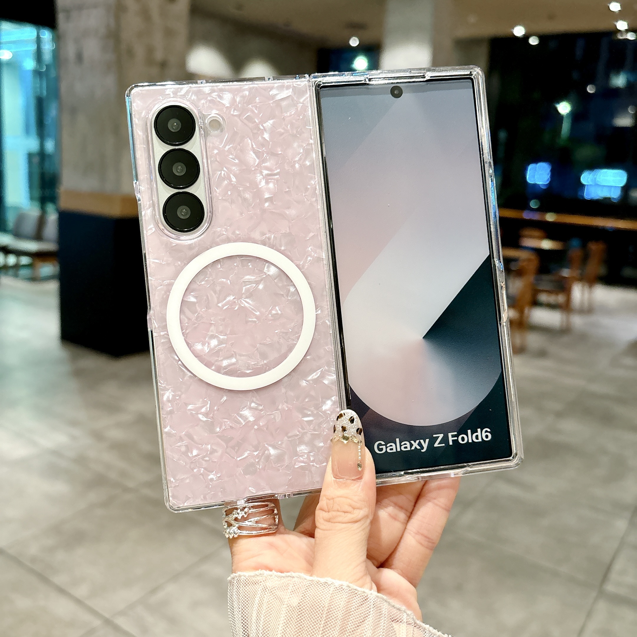 适用三星zfold7手机壳新款贝壳纹手链z fold6/5/4/3左右折叠屏防摔外壳保护套磁吸支架女款w22创意w24简约ins - 图2