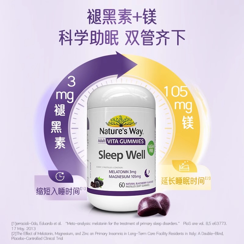 澳洲Nature'sWay澳萃维褪黑素退黑素助眠sleepwell睡眠软糖*2瓶装 - 图1