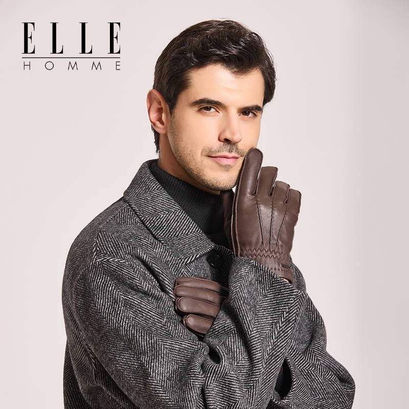 ELLE HOMME羊皮手套男士秋冬季羊毛羊绒保暖防风骑行开车送礼礼盒 - 图2