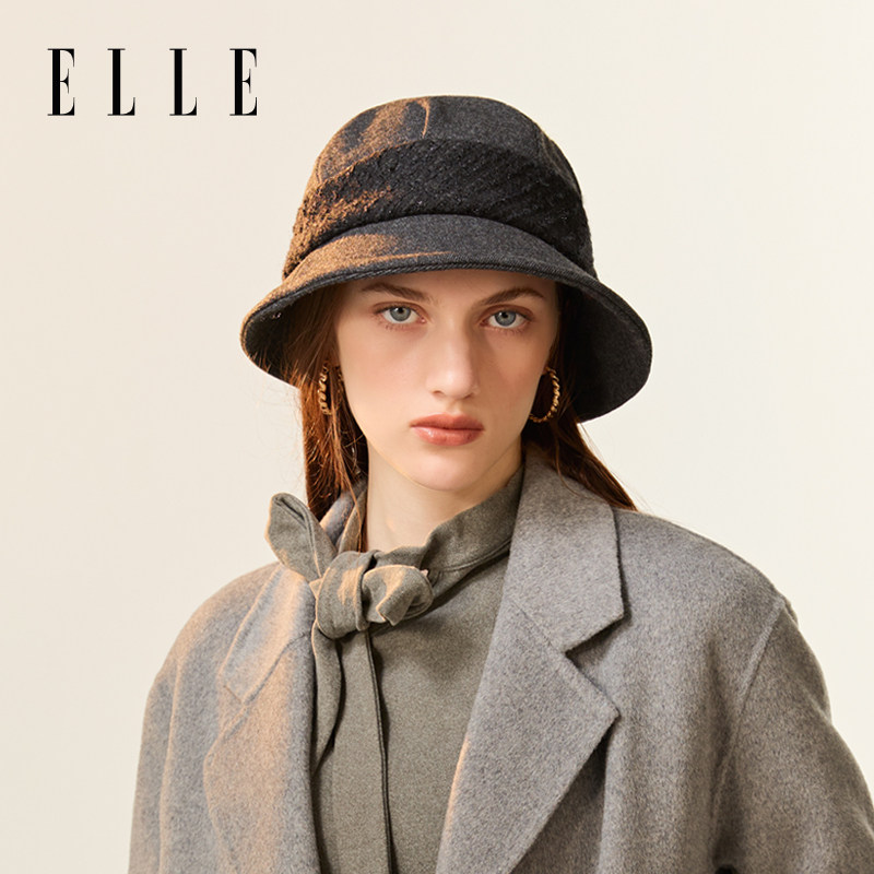 ELLE小香风拼接渔夫帽女秋冬季出游时尚百搭优雅亮丝纱线毛呢盆帽,淘宝优惠券,粉丝福利购,淘宝优惠卷