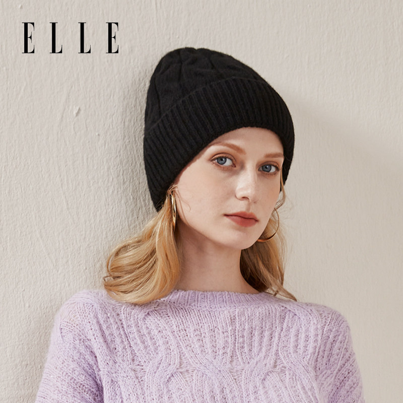 ELLE100%绵羊毛红色针织帽女冬季户外时尚保暖加厚护耳毛线帽冷帽,淘宝优惠券,粉丝福利购,淘宝优惠卷