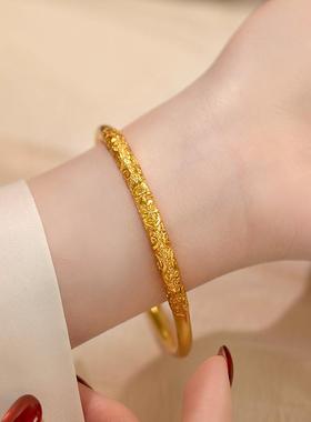 chomelkinsey新中式手镯哪吒同款乾坤圈沙金卷草纹素圈高级感镯子