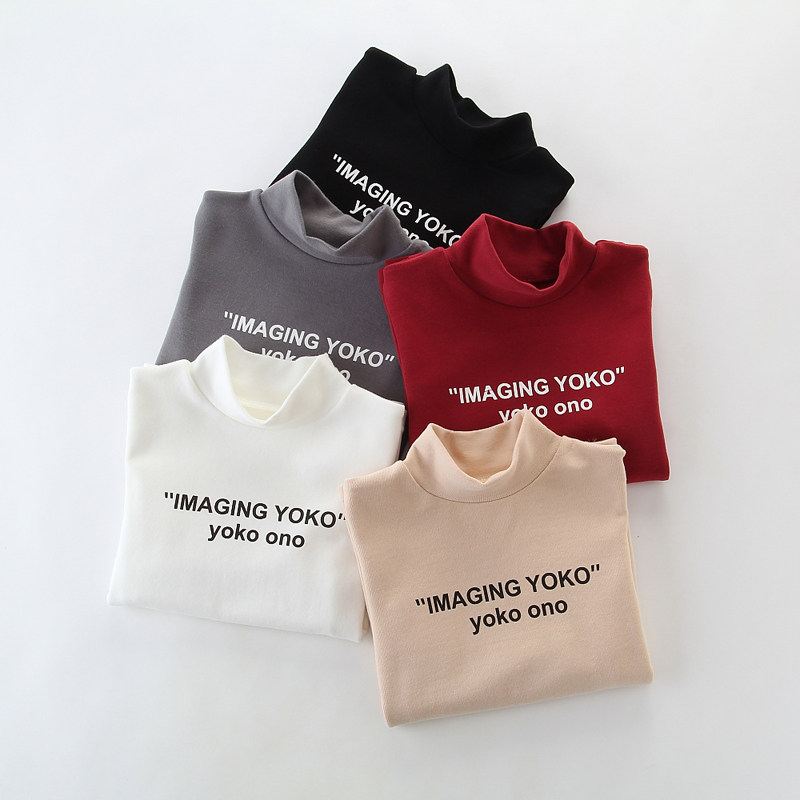 男女童中领纯棉打底衫印字母儿童半高领韩版百搭长袖体恤幼儿上衣,淘宝优惠券,粉丝福利购,淘宝优惠卷