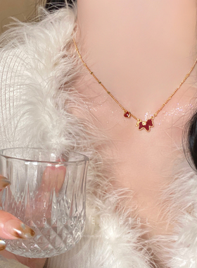 新年红色小马锁骨链女秋冬