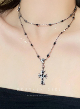 枪黑色十字架项链夏季叠戴配饰