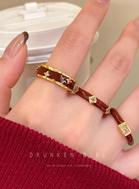 红运当头酒红色小马锆石戒指女