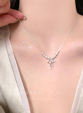 法式蝴蝶结珍珠项链女海边配裙子颈链配饰品轻奢高级感百搭锁骨链