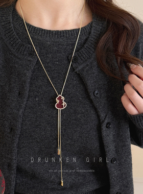 红色葫芦小马抽拉项链女冬