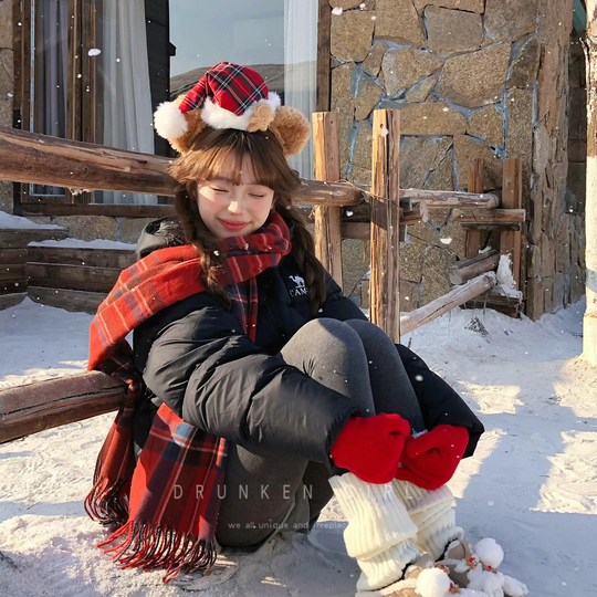 奔赴Disney 圣诞小熊圣诞帽毛绒发箍女游乐园达菲熊拍照头饰头箍