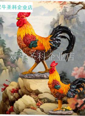 公鸡摆件吉祥物大l吉大利客厅展示柜装饰品仿真玄关入户招财鸡乔.