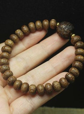 沉香木算盘珠手串带财招貔貅文玩