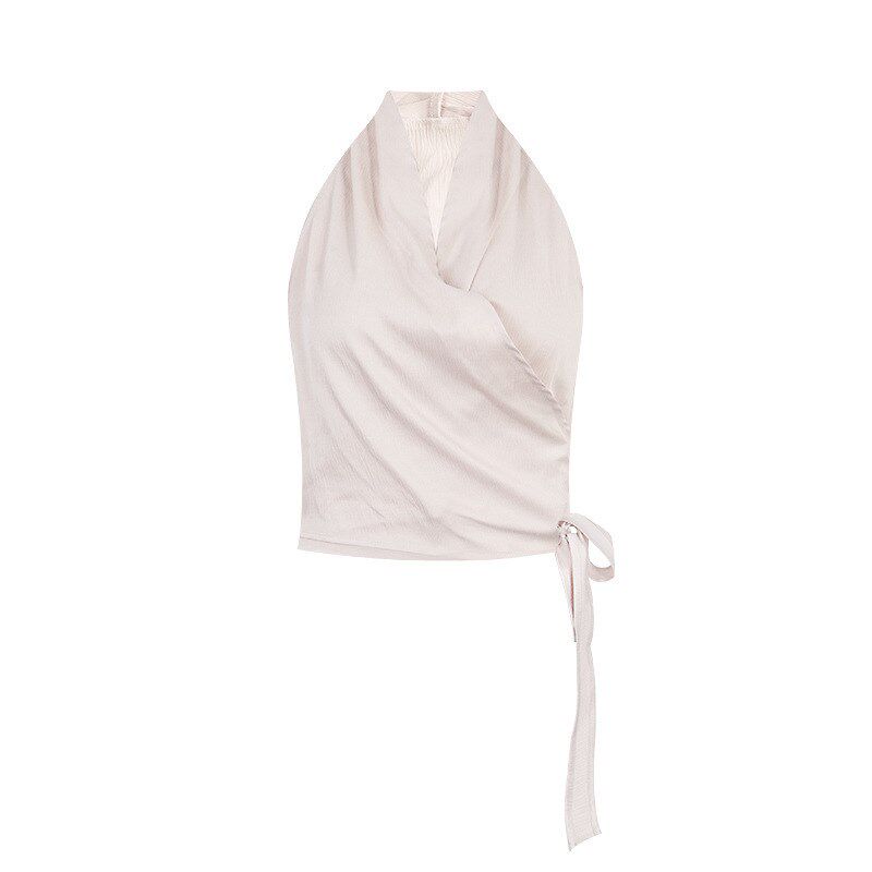 You/姐姐系交叉绑带背心~设计F感气质V领收腰挂脖无袖上衣