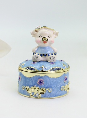 可爱卡通帽子猪珐琅首饰盒合金珠宝收纳盒可爱小猪创意家居小饰品