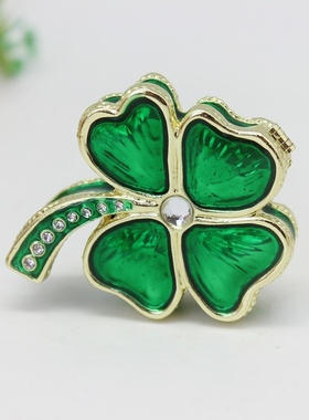 欧式装饰品珐琅彩装饰盒创意家居小摆件合金四叶草戒指耳钉收纳盒