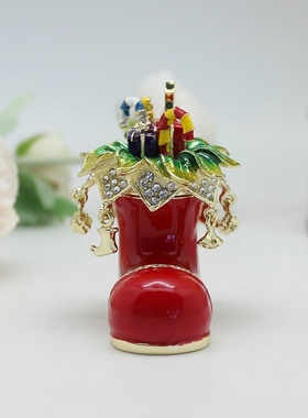 外贸小礼品新款圣诞节礼物珐琅彩圣诞靴子装饰盒小饰品收纳盒