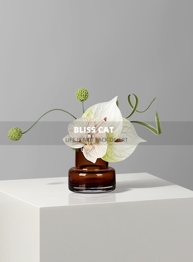 现代轻奢玻璃花瓶仿真花小清新咖色小花器洽谈桌茶几家居摆件桌花