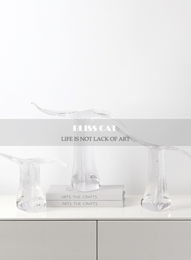 现代轻奢金色玻璃鱼尾巴摆件客厅装饰柜儿童房乔迁新居礼物装饰品