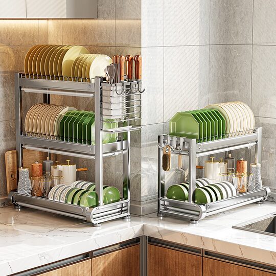 Thickened stainless steel kitchen bowl rack for household use
