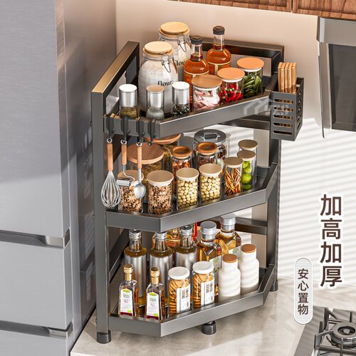 厨房置物架加厚不锈钢三角架油盐酱醋墙角台面收纳架转角调味料架 - 图3