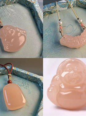 monocle冰种藕粉色阿富汗玉大佛公吊坠西柚粉玉衡无事牌玉石项链