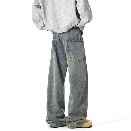 回力加绒弯刀牛仔裤男士秋冬季2025新款加厚宽松直筒阔腿休闲长裤 - 图2