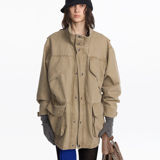 Vintage washed large pocket work jacket windbreaker