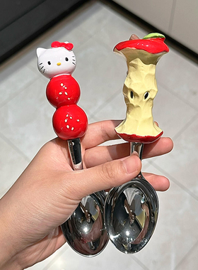 hellokitty猫西瓜勺冰激凌甜品勺可爱创意家用不锈钢餐具汤饭勺子