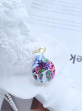 巴洛克珍珠手工绘画山水吊坠