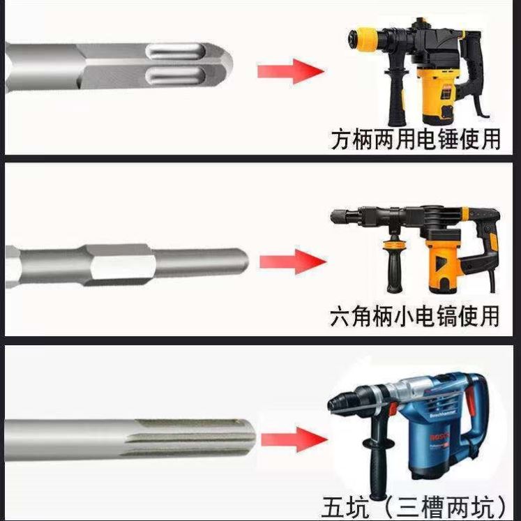 电镐凿毛头电锤冲击钻混凝土钻墙凿毛电锤锤头合金花锤钻头方头