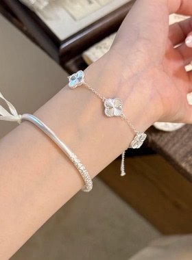 S990足银镭射四叶草手链