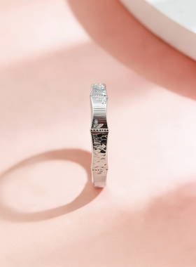 足银9999碎冰冰竹节闭口戒指女