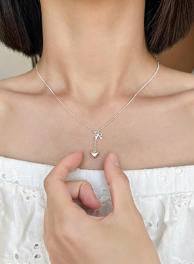 S925纯银蝴蝶结抽拉项链女