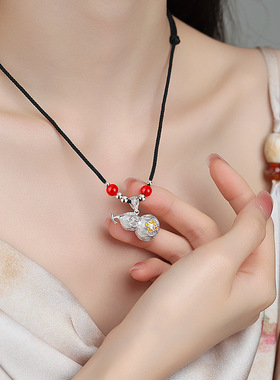 足银s999珐琅福气葫芦项链女