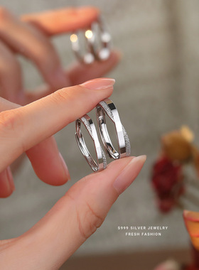 s999足银几何菱形磨砂情侣对戒