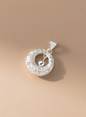 足银999花丝平安扣项链吊坠