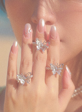 MFOW女铜镀金渡假风贝母蝴蝶戒指