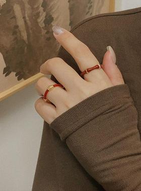 mfow•muse系列安可拉红叠戴简约轻奢高级金属红色珐琅锆石戒指