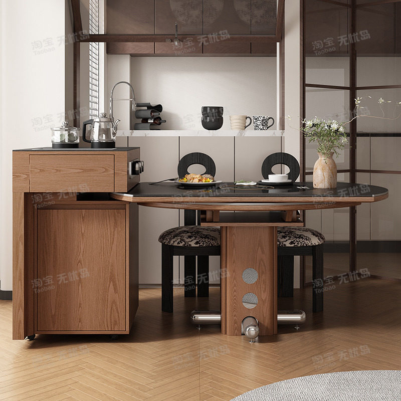 岛台餐桌意式轻奢一体家用可分离变圆桌可伸缩移动折叠饭桌椅组合,淘宝优惠券,粉丝福利购,淘宝优惠卷