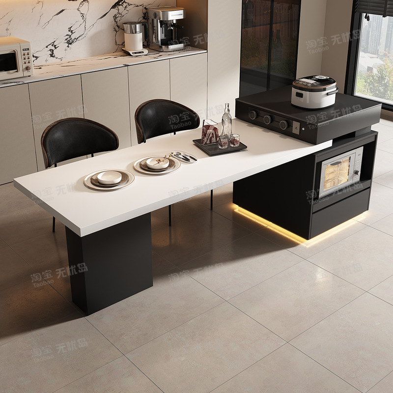 Italian-style island dining table can be retracted and can be built-in with steam oven and oven, multi-function microwave oven, open kitchen countertop