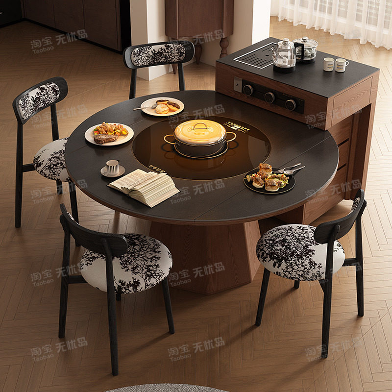 岛台餐桌带暖菜多功能岛台茶桌一体可分离伸缩内嵌电磁炉转盘饭桌,淘宝优惠券,粉丝福利购,淘宝优惠卷