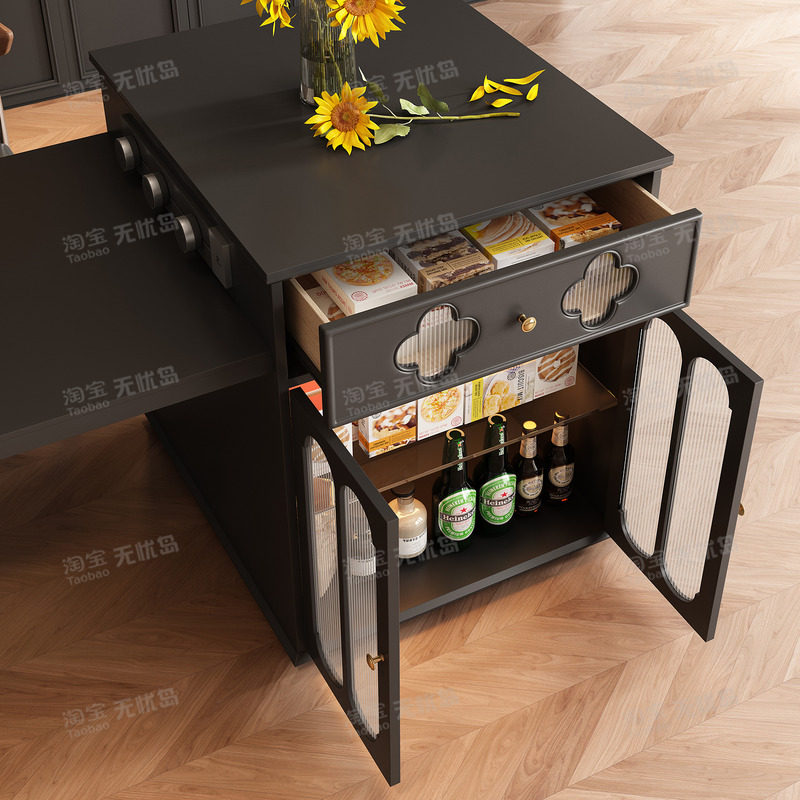 复古风岛台餐桌一体家用可伸缩弧形岩板开放式厨房带电磁炉吧台柜,淘宝优惠券,粉丝福利购,淘宝优惠卷